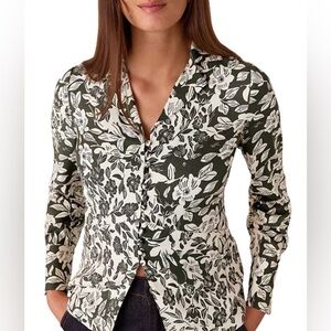 EUC Whistles Cut Stems Button Down Blouse SZ 8 Green & Ivory Pretty